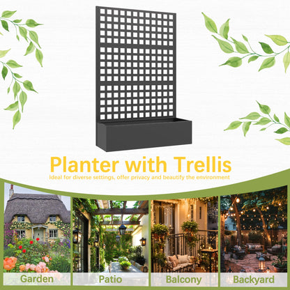 UPHYB Metal Planter Box with Trellis, 71"x 47"x 16" Raised Garden Bed, Planter Box Trellis with Privacy Screen and Drainage Holes, Black