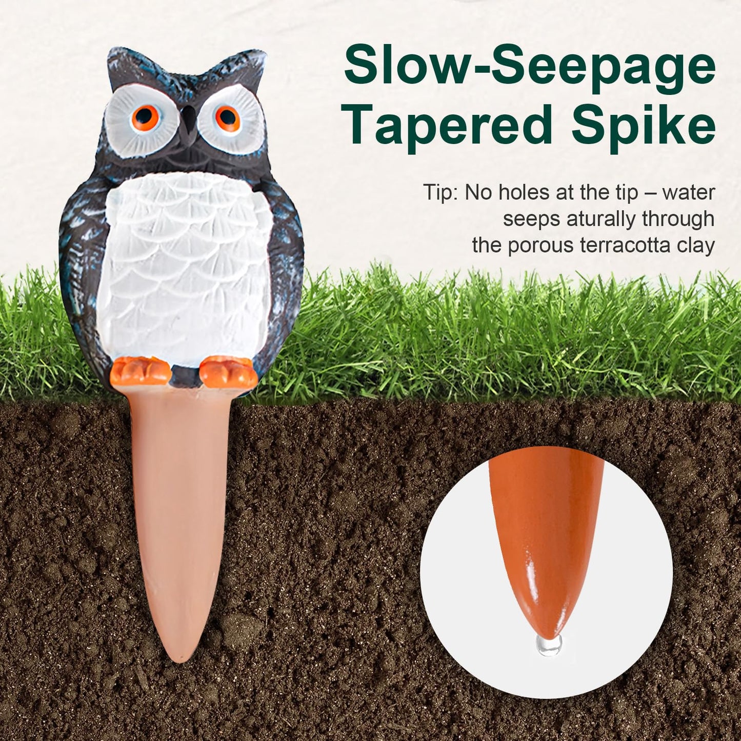 MCleanPin 4 Pack Self Watering Spikes and Globes, Handmade Terracotta Owl Self-Watering Plant Devices with Slow Release System, Automatic Water Bulbs for Indoor and Outdoor Garden Pots Vacation