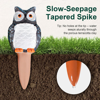 MCleanPin 4 Pack Self Watering Spikes and Globes, Handmade Terracotta Owl Self-Watering Plant Devices with Slow Release System, Automatic Water Bulbs for Indoor and Outdoor Garden Pots Vacation