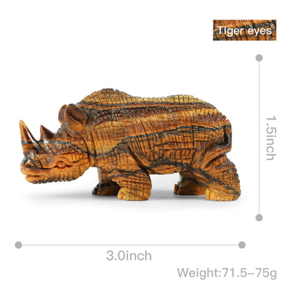 Artistone Tiger Eye Crystal Rhino Statue Hand Carved Gemstone Handicraft Healing Rhinoceros Animal Carving Figurine Sculpture Collectible Reiki Stones for Home Bookshelf Office Decor(3Inches)