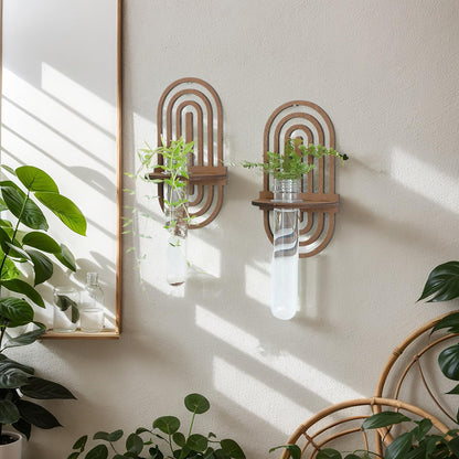2 Pack Plant Propagation Station Wall Hanging Wooden Shelf Plant Terrarium Rainbow Design for Hydroponics Home Office Decor Test Tube Propagate Air Plant Cutting Holder