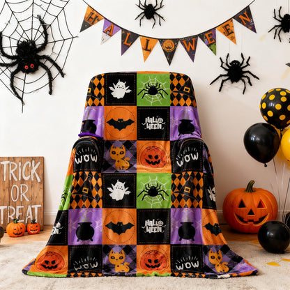 Halloween Throw Blanket Reversible, Cute Blanket Halloween 50"x70" for Couch, Bed, Sofa - Soft Plush Fleece Cartoon Pumpkin Print Decor Gifts (Style B)