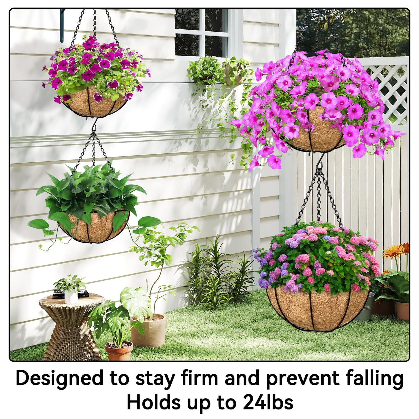 ZeeDix 4 Pack, 16 Inch Hanging Basket Chain with Hooks, Black Metal Planter Flower Pot Chain for Hanging Plants Outside, Adjustable Replacement Chain for Lanterns, Bird Feeders and Flowers