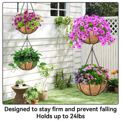 ZeeDix 4 Pack, 16 Inch Hanging Basket Chain with Hooks, Black Metal Planter Flower Pot Chain for Hanging Plants Outside, Adjustable Replacement Chain for Lanterns, Bird Feeders and Flowers