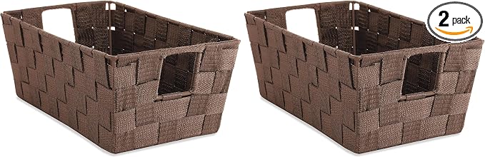 Whitmor 6581-2712-ESPR Woven Strap Small Shelf Espresso Storage Tote (Pack of 2)