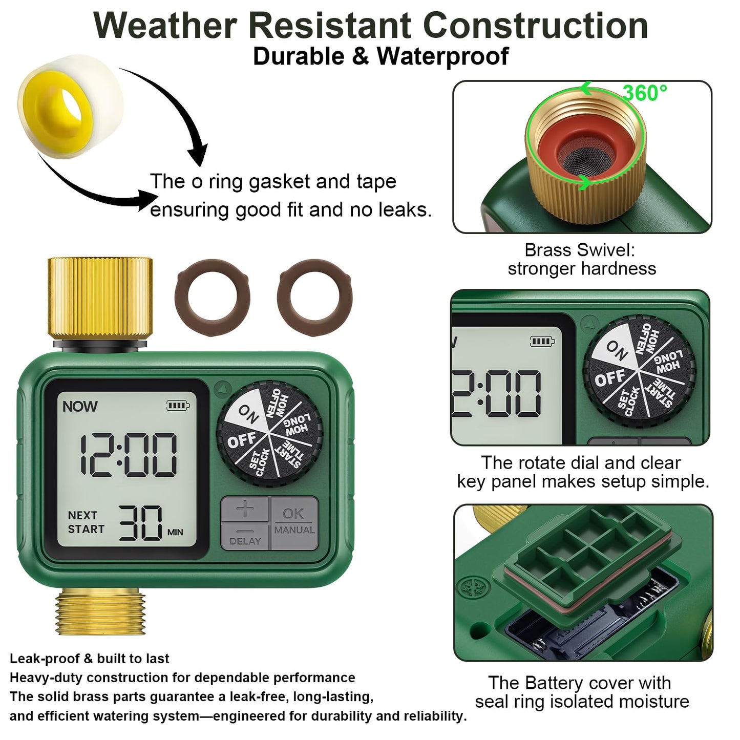 XinFuture Water Timer for Outdoor Garden Hose, Sprinkler Timer for Garden Faucet with Auto/Manual/Rain Delay Mode, Sprinkler Irrigation Controller for Yard Lawn (1 Zones Brass Inlet & Outlet)