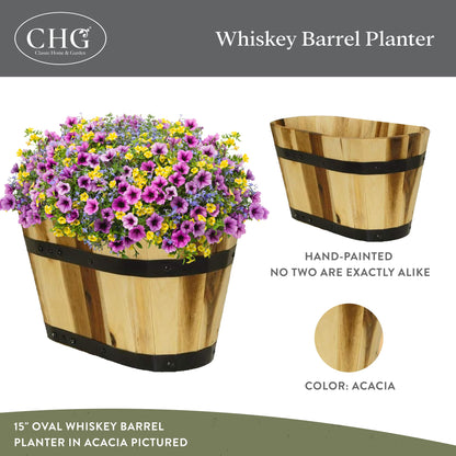 Classic Home & Garden 140011 Oval Barrel Planter, Acacia
