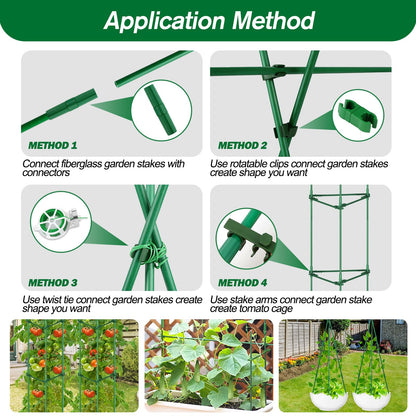 Qinzave 256PCS Garden Stakes Set with 75PCS 16 Inch Fiberglass Plant Sticks and Stake Arms, DIY 4ft 5ft 6ft 7ft 8ft Tomato Stakes, Garden Stakes for Vegetables Tomato Pepper Indoor Outdoor Plants