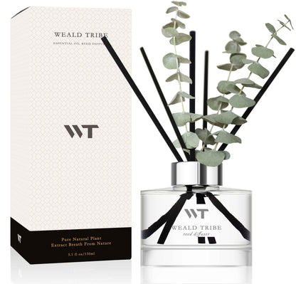 Flower Reed Diffuser Set Wild Eucalyptus Mint Scent for Bathroom Accessories Shelf Decor & Air Fresheners, Sticks Defusers with 5.1 fl oz Essential Oils & Leaves, House Bedroom Office Decor & Gifts