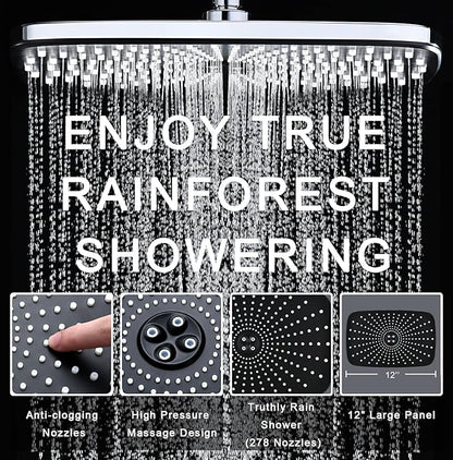 BOZYBO Rain Shower Head with Handheld: High Pressure Shower Heads with Handheld Spray Combo, 12" Rainfall Shower Head and 9 Sprays Hand Showerheads with Magnetic Docking and Power Jets, Chrome 1.75GPM