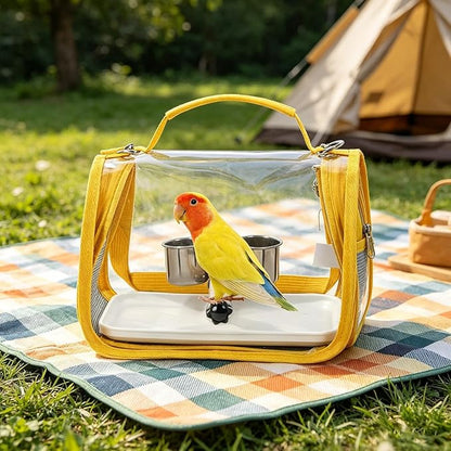 Ventilated Bird Carrier, Travel Backpack with Perch Stand, 36cm Pet Transport Bag with Breathable Mesh Panels, Aviary Carrier with Clear Window Design, Bird Travel Bag for Camping Hiking Trips