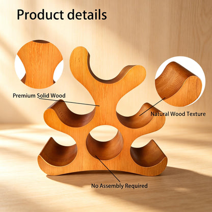 Zholp Solid Wood Countertop Wine Rack for 6 Bottles, Space-Saving Freestanding Design, Wooden Storage Holder Stand for Kitchen, Dining Room, Bar