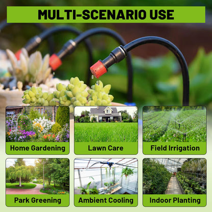 Kekangerly Drip Irrigation Kit - 100ft Automatic Watering System with 24 360° Sprinkler Nozzles, T-Connectors for Garden, Lawn, Greenhouse, Patio Plants & Hydroponics