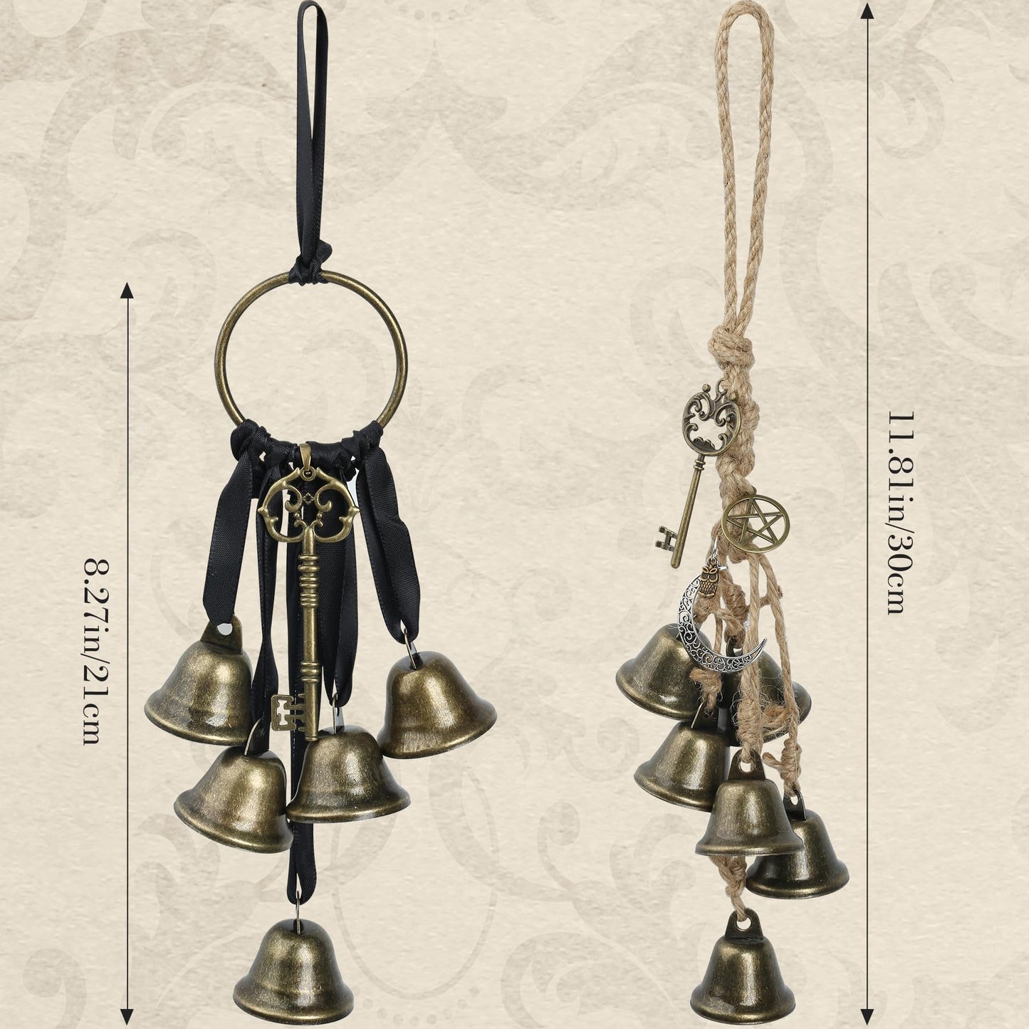 2 Pieces Witch Bells for Door Knob, Witch Wind Chimes Hanger Protection, Witchcraft Supplies Witchy Things, Magic Witching Bell Wreath Decor for Home Door Room