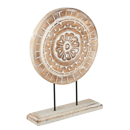 Eximious India Farmhouse Table Sculpture Home Decor Statue Mandala Carved for Modern Home 10" x 14", Living Room, Fireplace Mantel Shelf, Table and Entryway Decor Stand (Design 2)