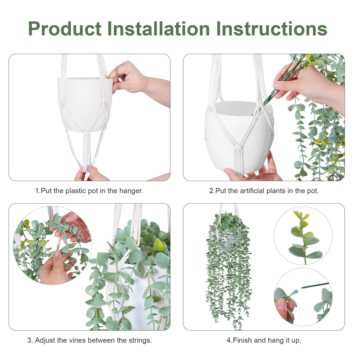 DREAMLOOM 2 Packs Fake Hanging Plants with Pots, Artificial Eucalyptus Hanging Plants with Macrame Hanger for Indoor Decor, Fake Hanging Vines Faux Greenery for Home Kitchen Office