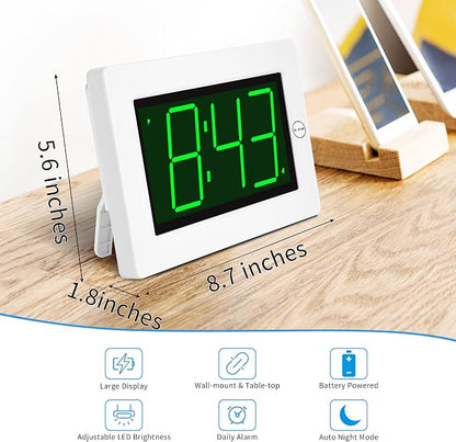 KWANWA Large Digital Alarm Clock, 3" LED Display Battery Operated, Dimmable Auto Night Mode, Easy to Read for Seniors Visually Impaired, Cordless Wall Clock or Table Clock for Bedroom Kitchen RV