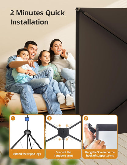 Projector Screen with Stand - 100" Indoor/Outdoor 16:9, 4K HD PVC Screen with 1.5 Gain, 2IN1 for Backyard Theater & Wall Hanging, Includes Carry Bag