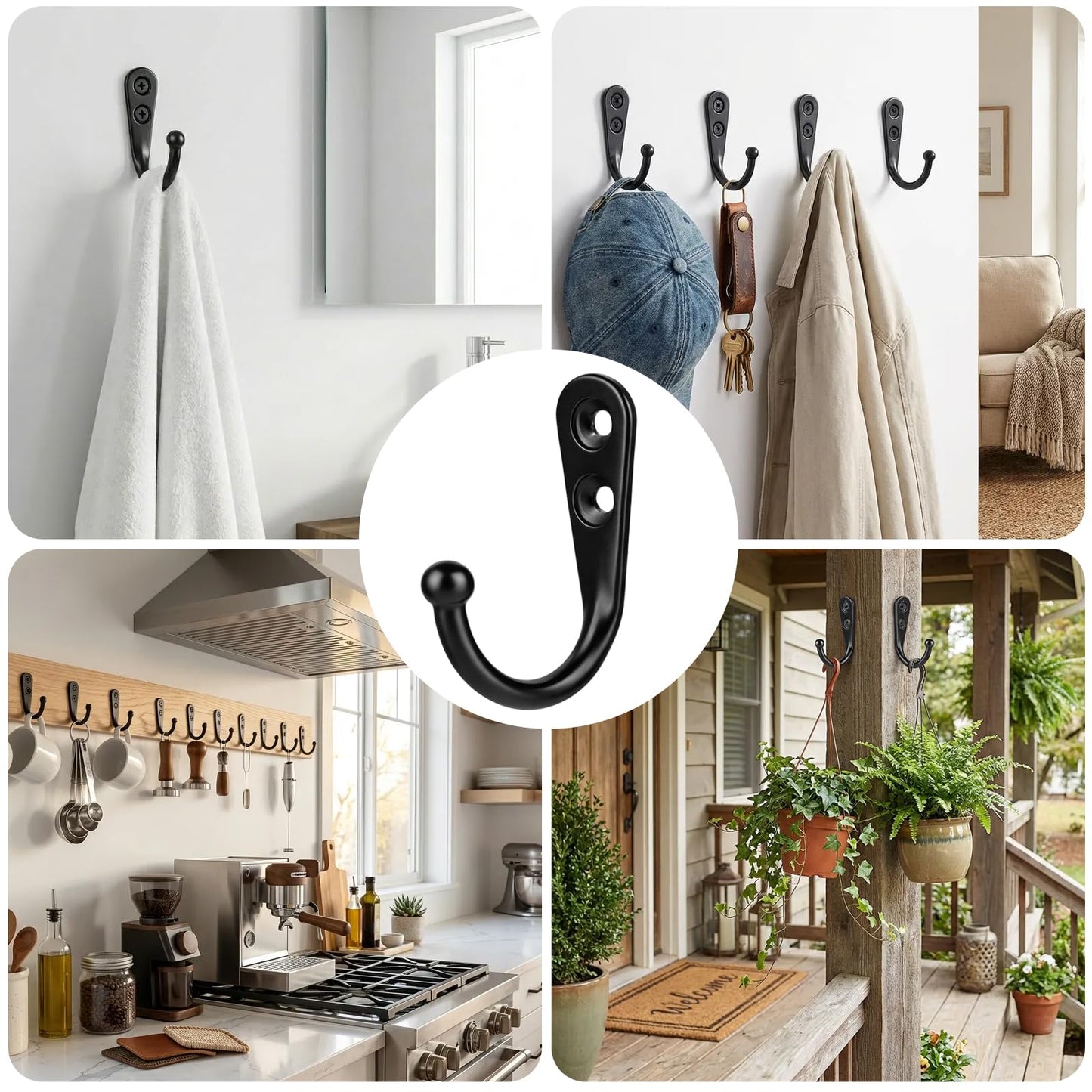POZEAN Wall Hooks for Hanging, 40 Pack Black Small Coat Hooks with 80 Screws, Heavy Duty Single Prong Wall Hooks for Keys, Cups,Towels,Bag and More