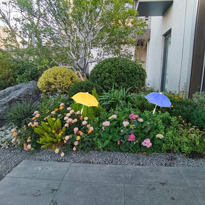 2 PCS Mini Plant Umbrellas, 10.6 Inch Diameter Small Mini Adjustable Height (23.2-31.1 Inch) Shade Umbrella for Outdoor Potted Plants Garden Bed Flower Pot Decor, Blue and Yellow