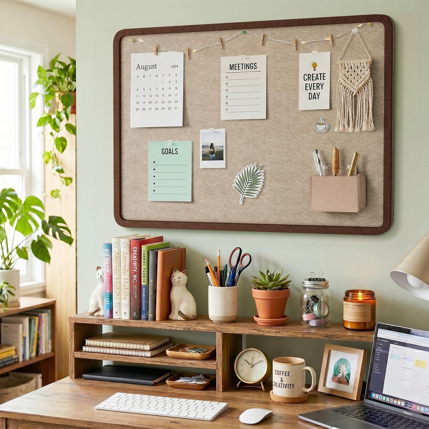 KERRAM Bulletin Board, 48 x 36 inches Decorative Felt Board Foldable Photo Board Pin Boards, Cork Board Alternative for Walls, Office, Home, Classroom with Pushpins ＆ Small Storage Bag, Brown