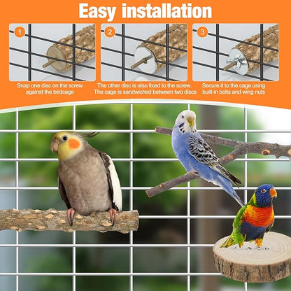 Bird Perch Stand, Pole Standing Natural Wood Bird Perch Set 7PCS Paw Grinding Fork Parrot Cage Branch with Rope Cage Accessories Toys for Parakeets, Cockatiels, Conure, Budgies (Brown 1)