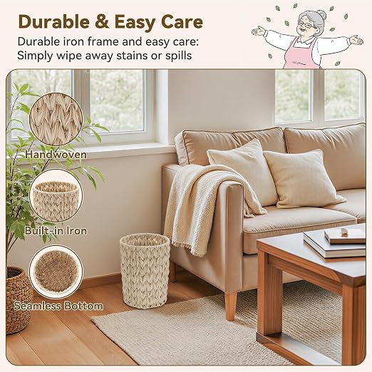 GRANNY SAYS Small Wicker Trash Can, 2 Gallon Bathroom Waste Basket, Small Bathroom Garbage Can, Plastic Trash Basket for Decor, Round Wastebaskets for Office, Bedroom, Cabinet