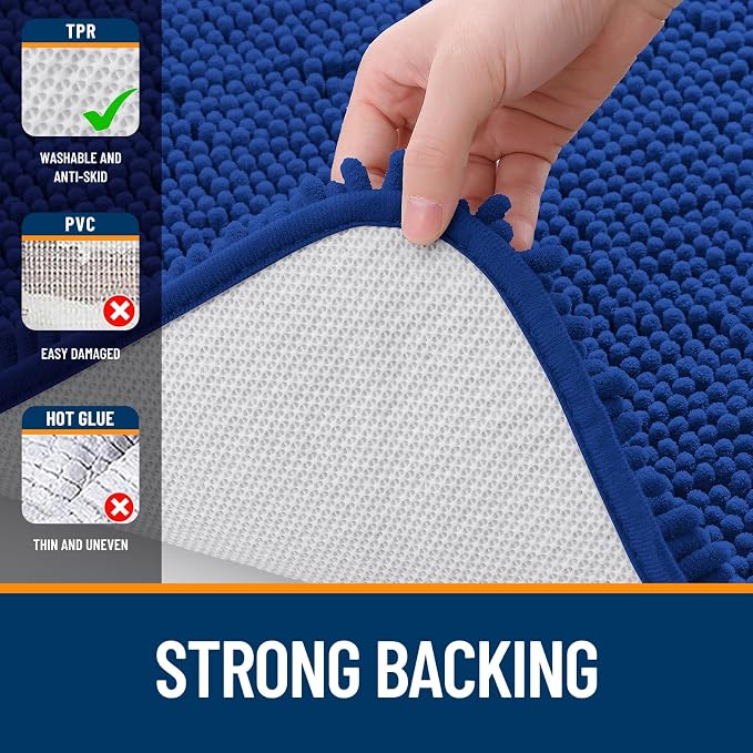 OLANLY Large Bathroom Rugs 40x32, Extra Soft Absorbent Chenille Bath Rugs, Rubber Backing Quick Dry, Machine Washable Bath Mats for Bathroom Floor, Tub and Shower, Home Decor Accessories, Royal Blue