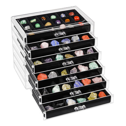 Bfttlity Acrylic Rock Display Case, 108 Grids Rock Collection Box for Kids, Clear Display Cases for Stones Collectibles Gemstone Crystals Storage Boxes (108 Grids)