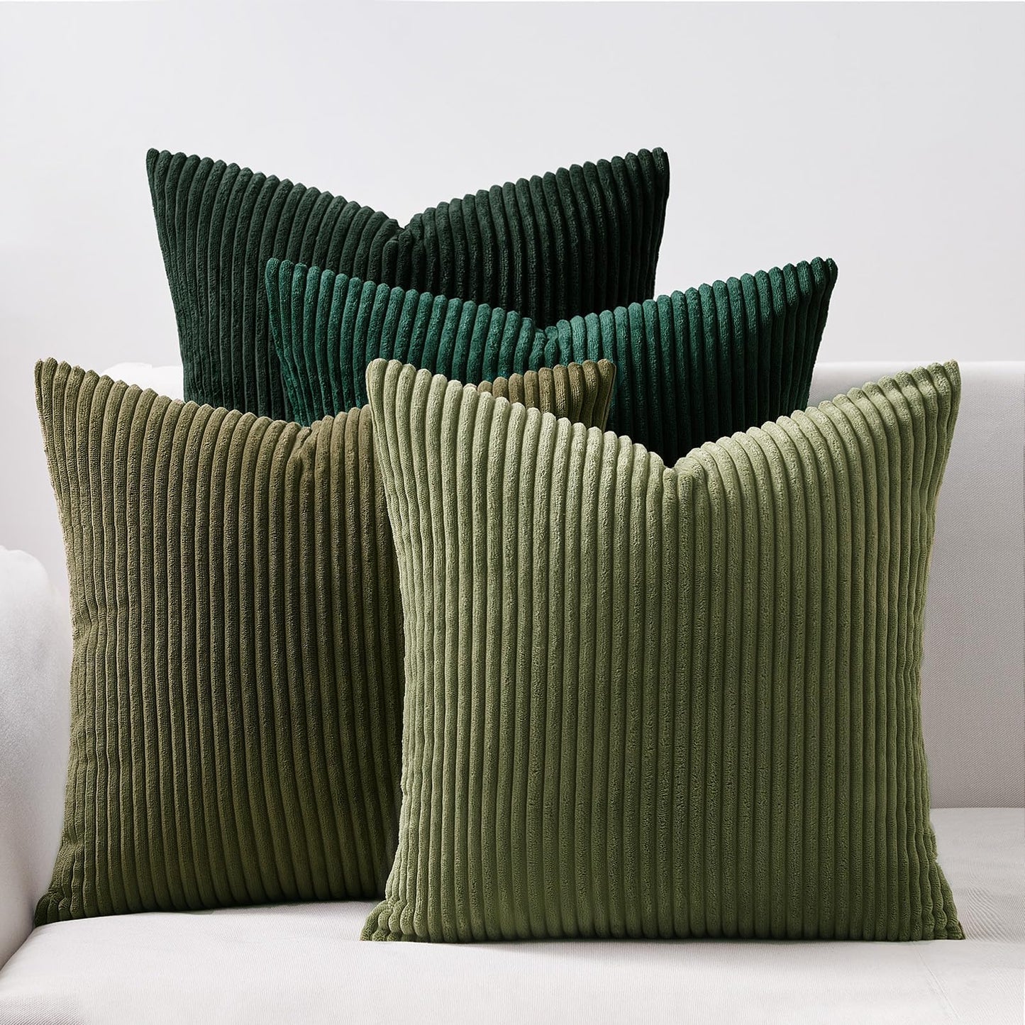 Topfinel Corduroy Throw Pillow Covers Pack of 2 Gray 16"x16" No Insert with Hidden Zipper | Decorative Cushion Covers for Fall, Halloween, Thanksgiving, Christmas Green