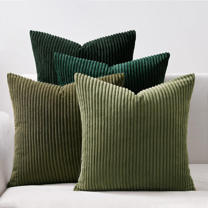 Topfinel Corduroy Throw Pillow Covers Pack of 2 Gray 16"x16" No Insert with Hidden Zipper | Decorative Cushion Covers for Fall, Halloween, Thanksgiving, Christmas Green