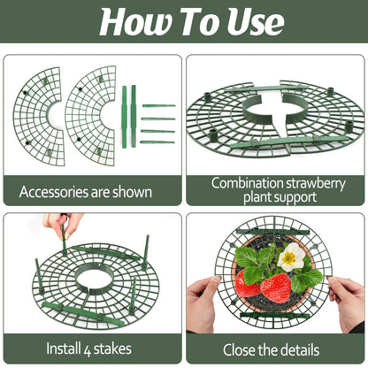 COZYDIG 4 Sets Strawberry Plant Support with Mesh Plant Cover,Strawberry Growing Racks Sets with Iron Plant Nails and Storage Bag for Garden Strawberry Vegetables(White Net - Round)