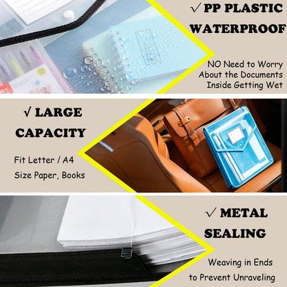 Plastic File Folder, 10 Pcs Large-Capacity Poly Envelope Expanding Wallet Document Folder Letter Size A4 Accordion File Pouch with Label Pocket, Snap Button for School Home Work Office Organization