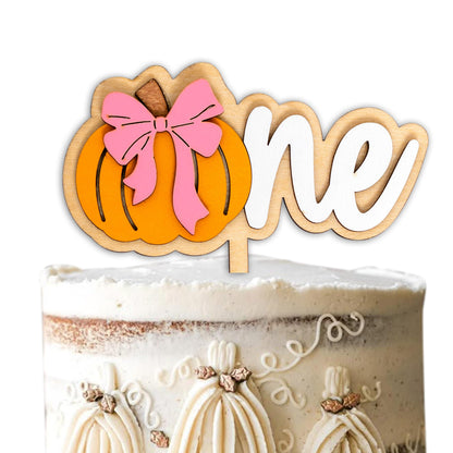 Upfirst Wooden Pumpkin One Cake Topper - Halloween Theme Party Decorations,Sweet Bow Pumpkin Sign First Birthday Cake Topper,Fall Harvest Thanksgiving Party Supplies (pumpkin topper)