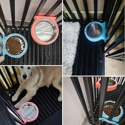 kathson 2 Pack Crate Dog Bowl Removable Stainless Steel Water Food Bowl Hanging Pet Cage Coop Cup for Rabbit Cat Puppy Bird Bunny Small Animals