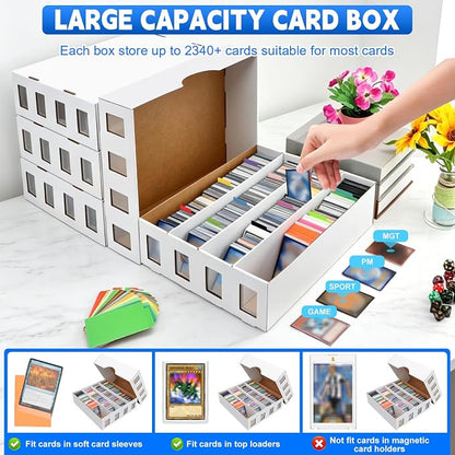 6 Pack Trading Card Storage Box 18800+ Count Cards Storage Box with 48 Card Divider White Sports Card Boxes Bulk Card Cases Cardboard Card Collection Trading Card Boxes for Basketball MTG TCG Cards