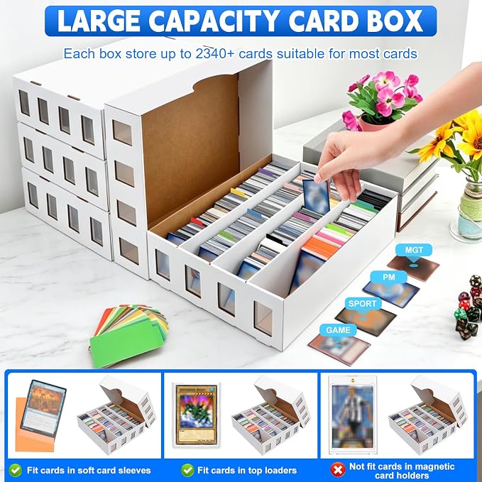 4 Pack Trading Card Storage Box 12500+ Count Cards Storage Box with 48 Card Divider White Sports Card Boxes Bulk Card Cases Cardboard Card Collection Trading Card Boxes for Basketball MTG TCG Cards