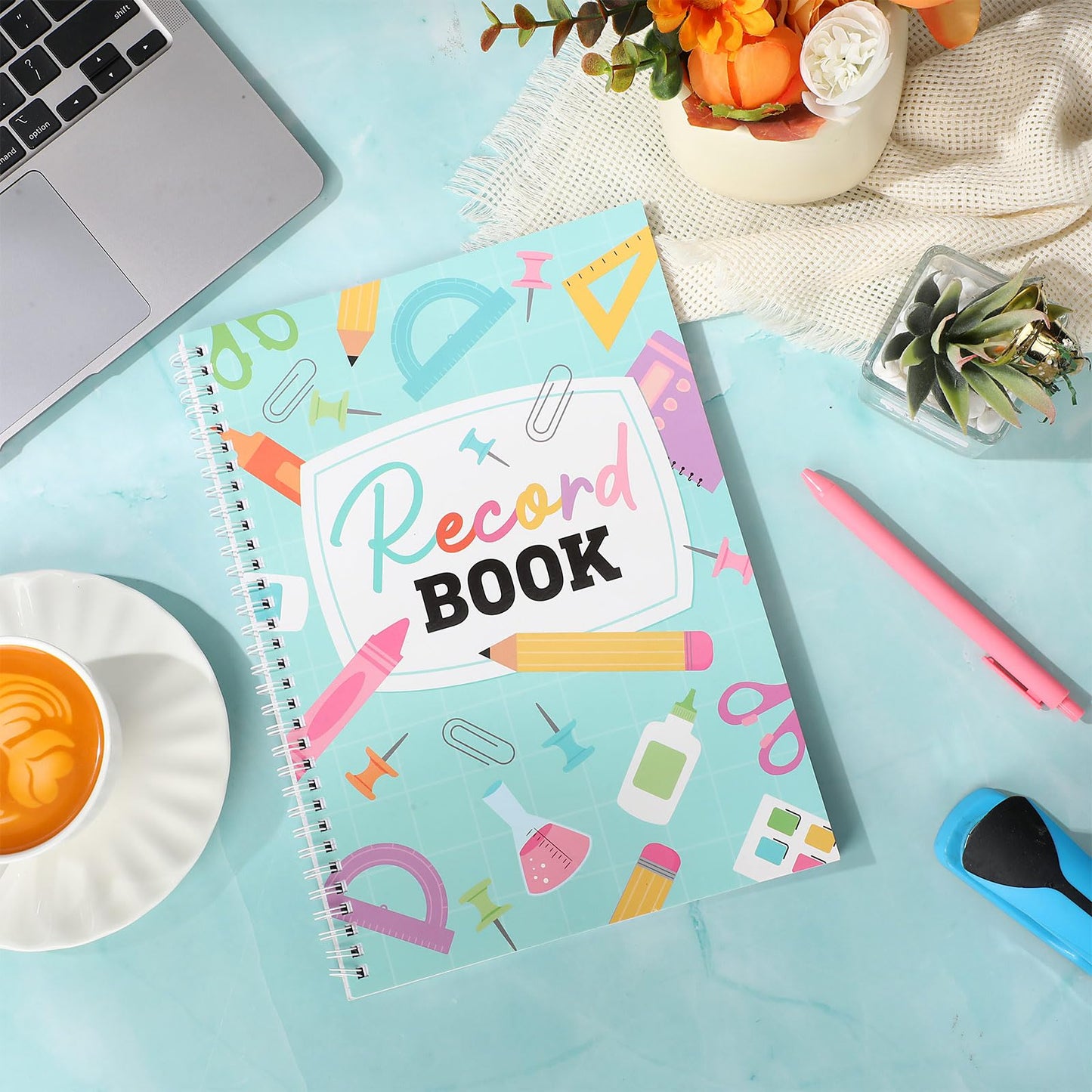 Fuyoooo Teacher Record Book Teacher Grade Books 2026-2027 Spiral Bound Record Planner 2026 Class Grade Book Office Favors for Classroom Attendance Decoration Double Sided(Green, Crayon)