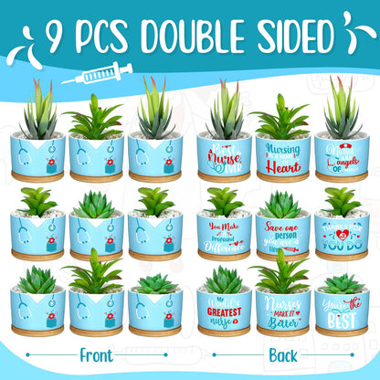 Domensi 9 Pcs Nurse Appreciation Gifts Ceramic Succulent Plant Pot with Bamboo Tray Ceramic Planter Accessories for Nurse Ever Gift Nurse Graduation Season Birthday Gifts