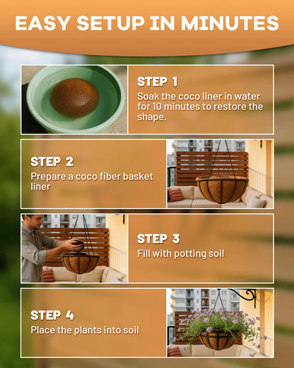 gardmate 18 Inch Coconut Fiber for Plants, Round Pre-Formed Coco Planter Liner, Pack of 2 | Thick Natural Coconut Fiber Basket Liners for Hanging Planters, Window Boxes & Pet Nesting