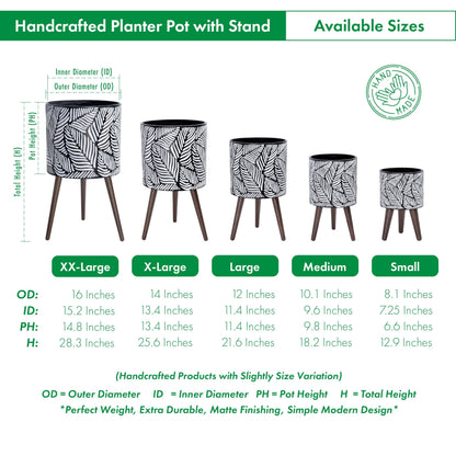 D'vine Dev 14 Inch Planter Pot with Stand, Mid-Century Tall Plant Pot with Legs for Indoor Plants, X-Large, White/Grey, 88-L-D-7