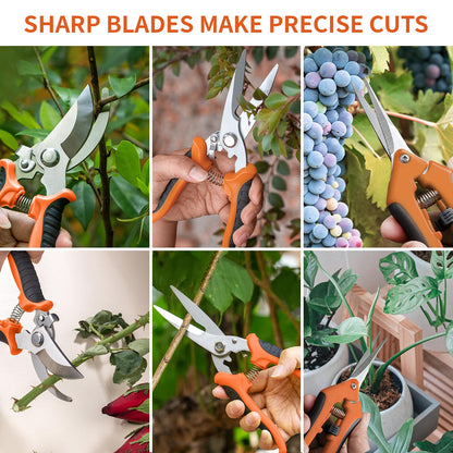 3 Pack Garden Pruning Shears, Stainless Steel Shears, Gardening Shears Scissors Pruning Shears for Gardening Tools (3PCS Orange and Black)