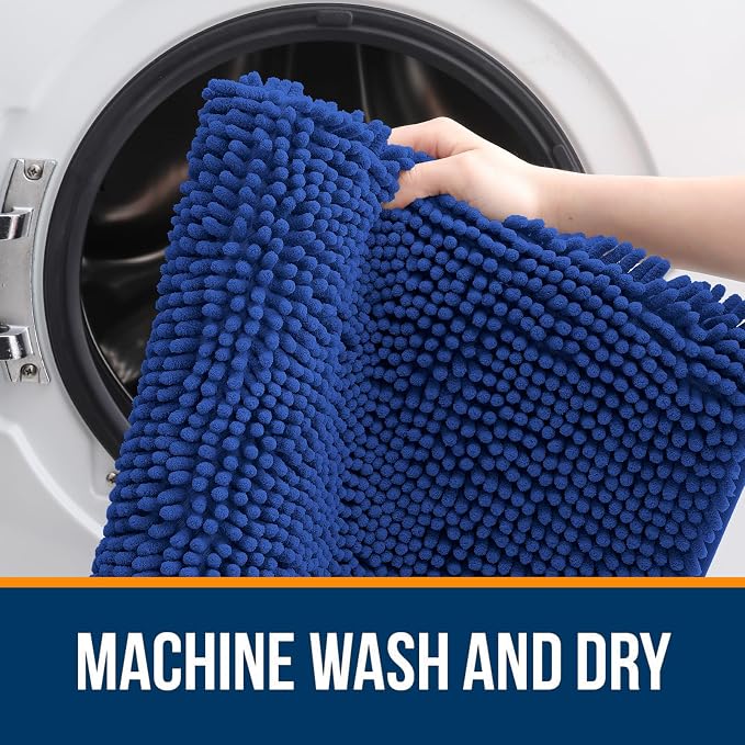 OLANLY Bathroom Runner Rugs 47x17, Soft Absorbent Chenille Bath Rugs, Rubber Backing Quick Dry, Machine Washable Long Bath Mats for Bathroom Floor, Tub and Shower, Home Decor Accessories, Royal Blue