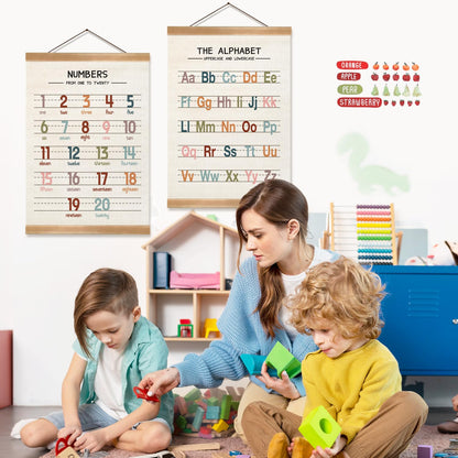 ZTGDA Alphabet Numbers Wall Art Poster Set of 2,ABC Banner Poster, Letter and Numbers Banner Wall Hanging for Playroom Nursery Classroom Decor,Teachers Mstu Haves 12x16inch(123&ABC-01)
