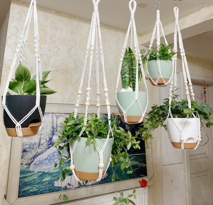 BLEAFLUV Hanging Planters with Macrame Plant Hangers for Indoor Outdoor Plants, 3 Set Hanging Baskets Flower Pots Holders 35''/27''/21'', Self-Watering Pots 7''/6''/5.5'', Boho Home Decor, Green