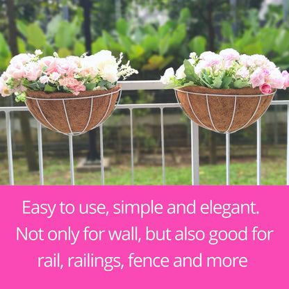 LalaGreen Bundle-2 Pack,24 Inch White Rectangular + 2 Pack,16 Inch White Metal Hanging Planter with Coco Liner, Window Deck Fence Rail Flower Pots,Farmhouse Wall Mount Balcony Porch Outdoor Basket Box