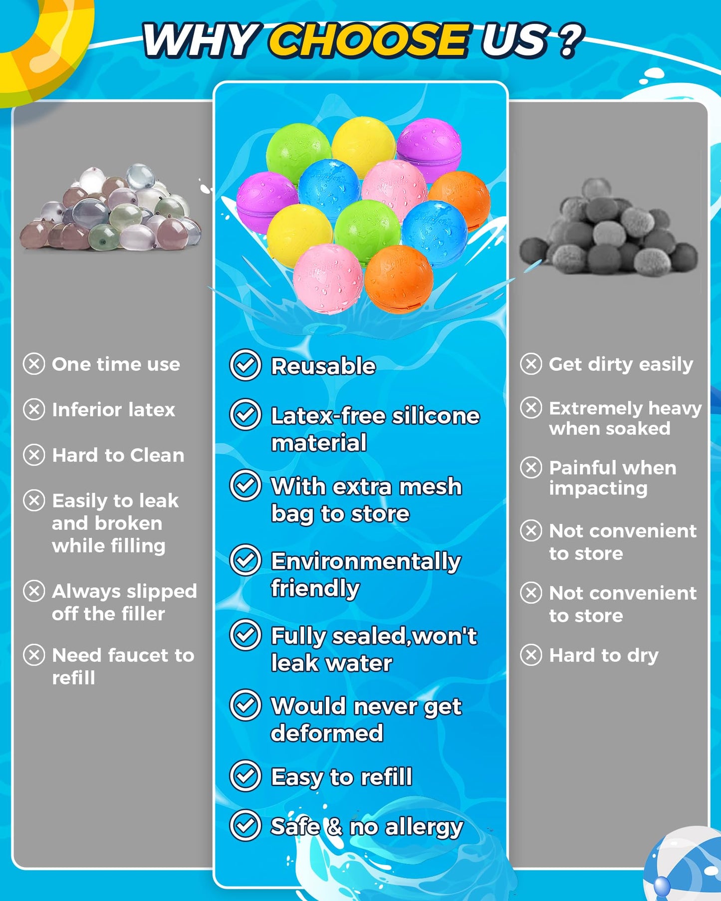 Reusable Water Bomb balloons, Summer Toy Water Toy for Boys and Girls, Pool Beach Toys for Kids ages 3-12, Outdoor Activities Water Games Toys Self Sealing Water Splash Ball for Fun(12Pack)