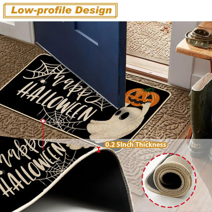 Baccessor Happy Halloween Kitchen Rugs Set of 2, Ghost Pumpkin Kitchen Mats for Floor Hallway Laundry Sink Low-Profile Halloween Holiday Home Decor 17x29 and 17x47 Inch
