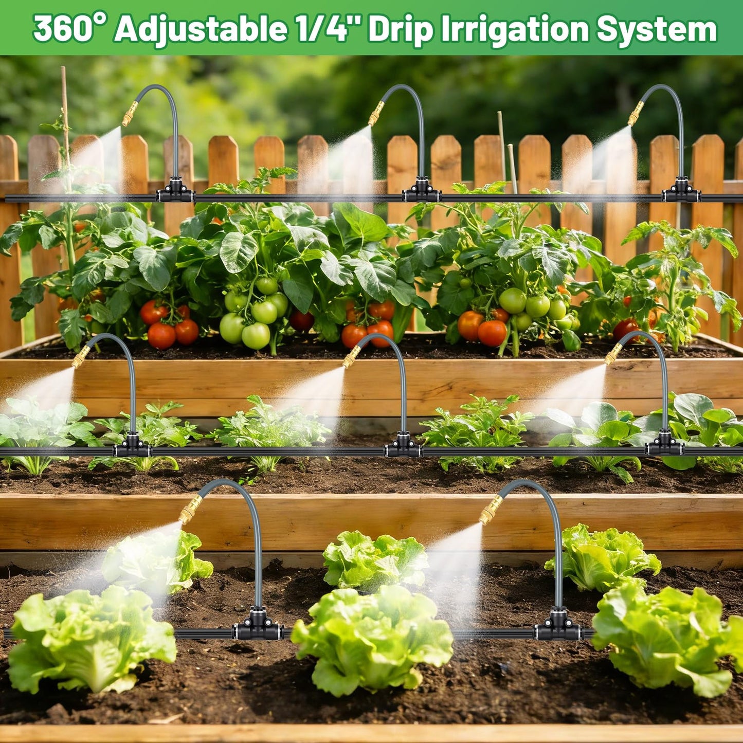 360° Adjustable 1/4" Drip Irrigation System,Bendable Watering Misting Irrigation System, Garden Watering Atomizing System with 15 Nozzles, Automatic Irrigation System for Garden
