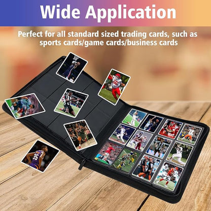 12 Pocket Card Binder, 720 Pockets PU Leather Zipper Trading Card Collection Album, Side-Loading Card Storage Folders for MTG, TCG, Game/Sport Crads (Black, 12 Pockets)